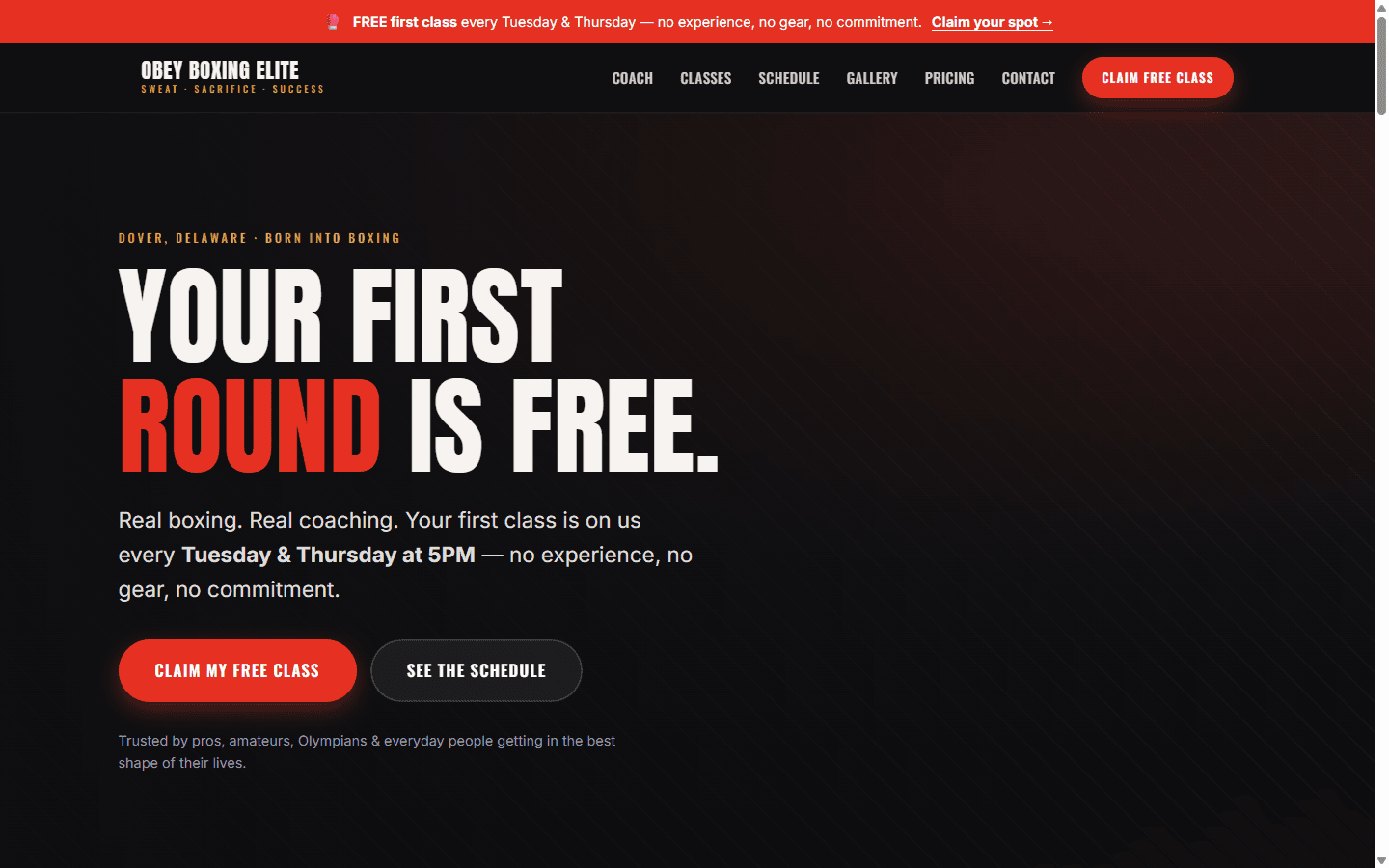 Obey Boxing Elite website redesign